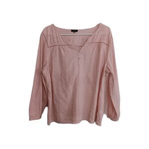 Talbots Pink Long Sleeve Petite XL Top 100% Cotton Cutout Design At The Neck.